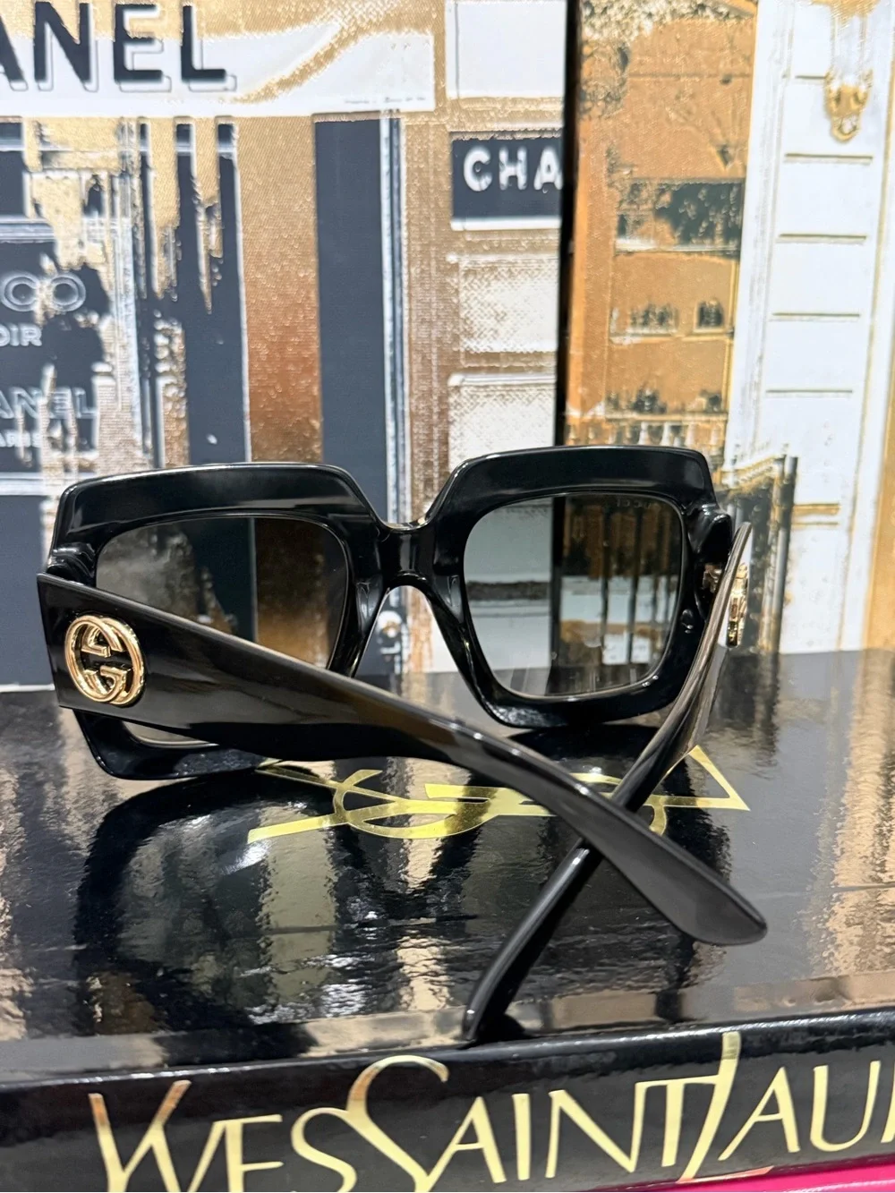 Gucci Black Oversized Square Women's Sunglasses
